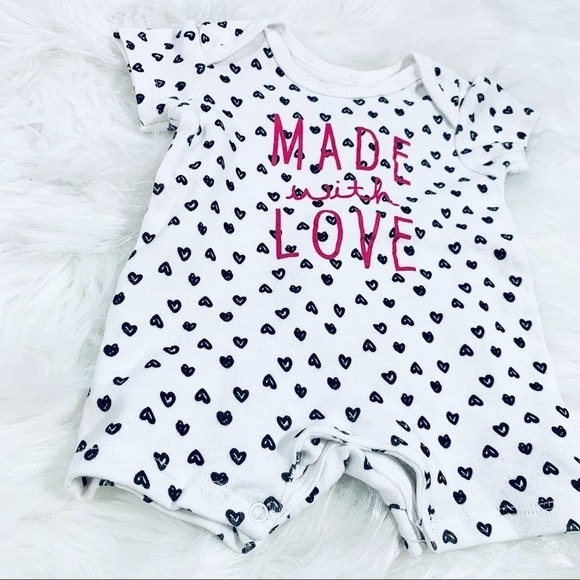 Bob Bebe Made with Love Romper 0-3 Months Infant Baby Girl Hearts White - Picture 4 of 7